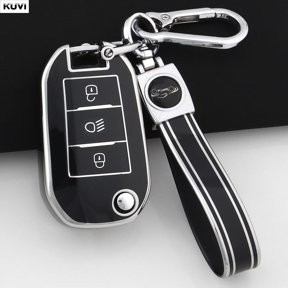 TPU Car Folding Key Case Cover Shell For Peugeot 208 308 408 508 2008 3008 4008 5008 For Citroen C3 C4 CACTUS C6 C8 Accessories