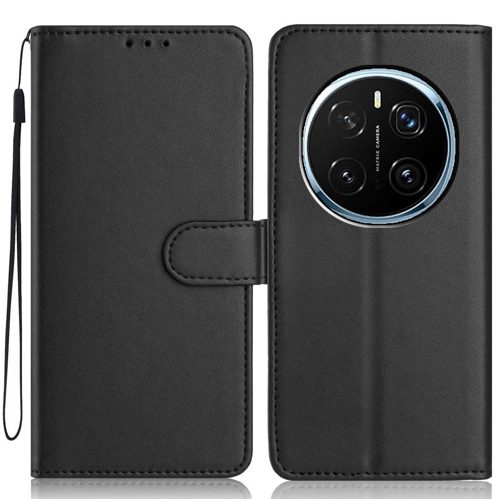 For Honor Magic7 Pro 5G Wallet Case with Strap/Multiple Card Slots Solid Color Leather Stand Phone Cover