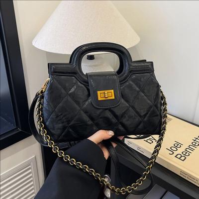 Elegante Bolso Mini Cuadrado Acolchado con Asa de Cadena y Cierre Cruzado al Hombro para el Viaje Diario