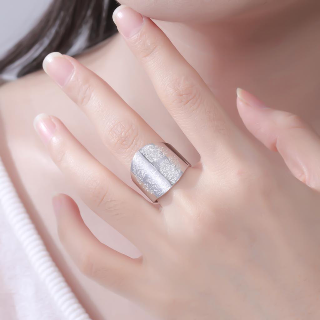 LIKGREAT Arabic Calligraphy Ring for Men Women Islamic Muslim Prayer Jewelry Gift Stainless Steel Rings Spiritual Healing Amulet