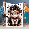 1 x Cozy Cartoon Cow Print Flannel Blanket-Soft and warm ripstop fabric, cute animal pattern and floral hearts, machine washable