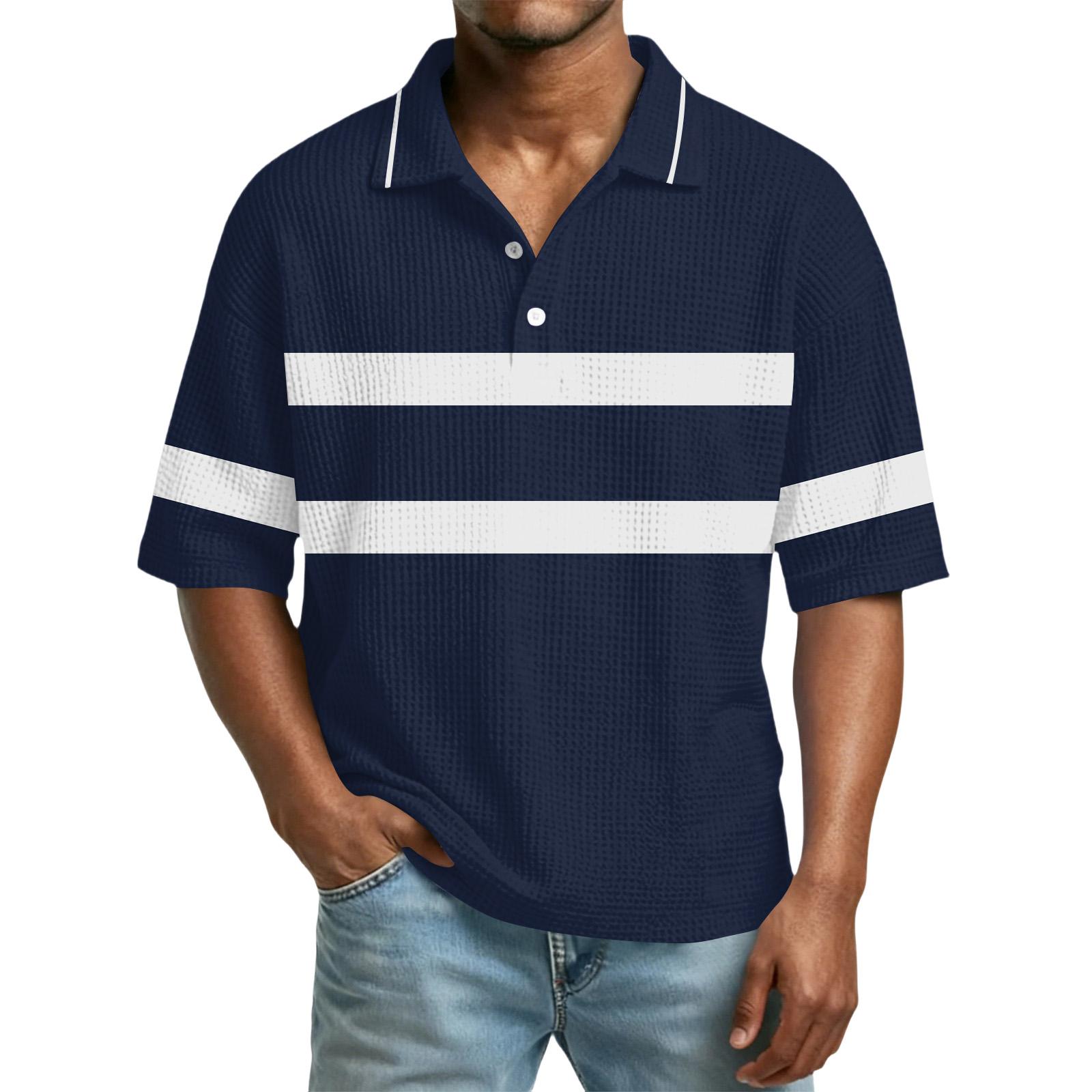 

Men s Color,Block Collar Short,Sleeve Casual Top M