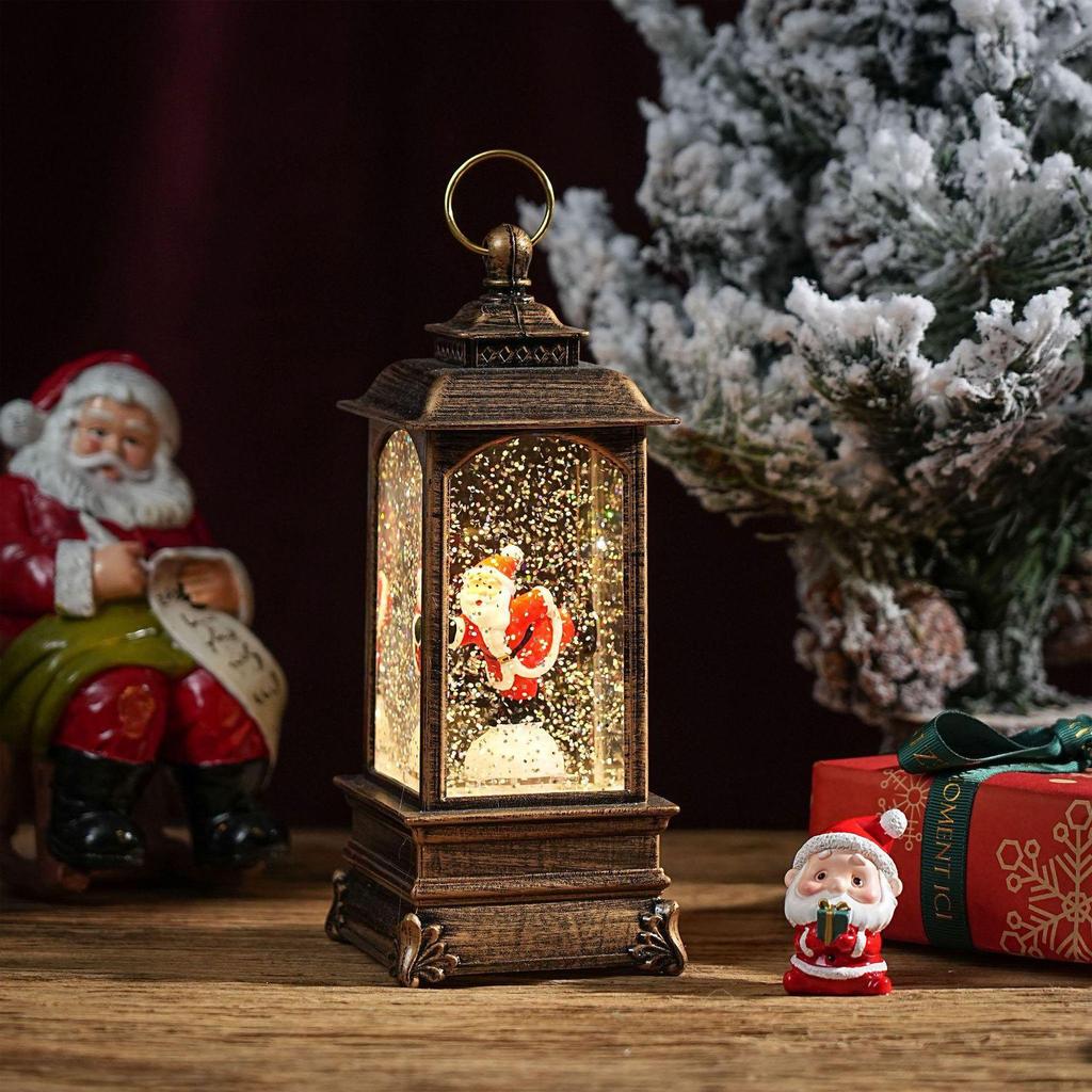Christmas Chinese Lantern Water-Filled Luminous Music Box Snowfall Crystal Ball Decoration Ornament