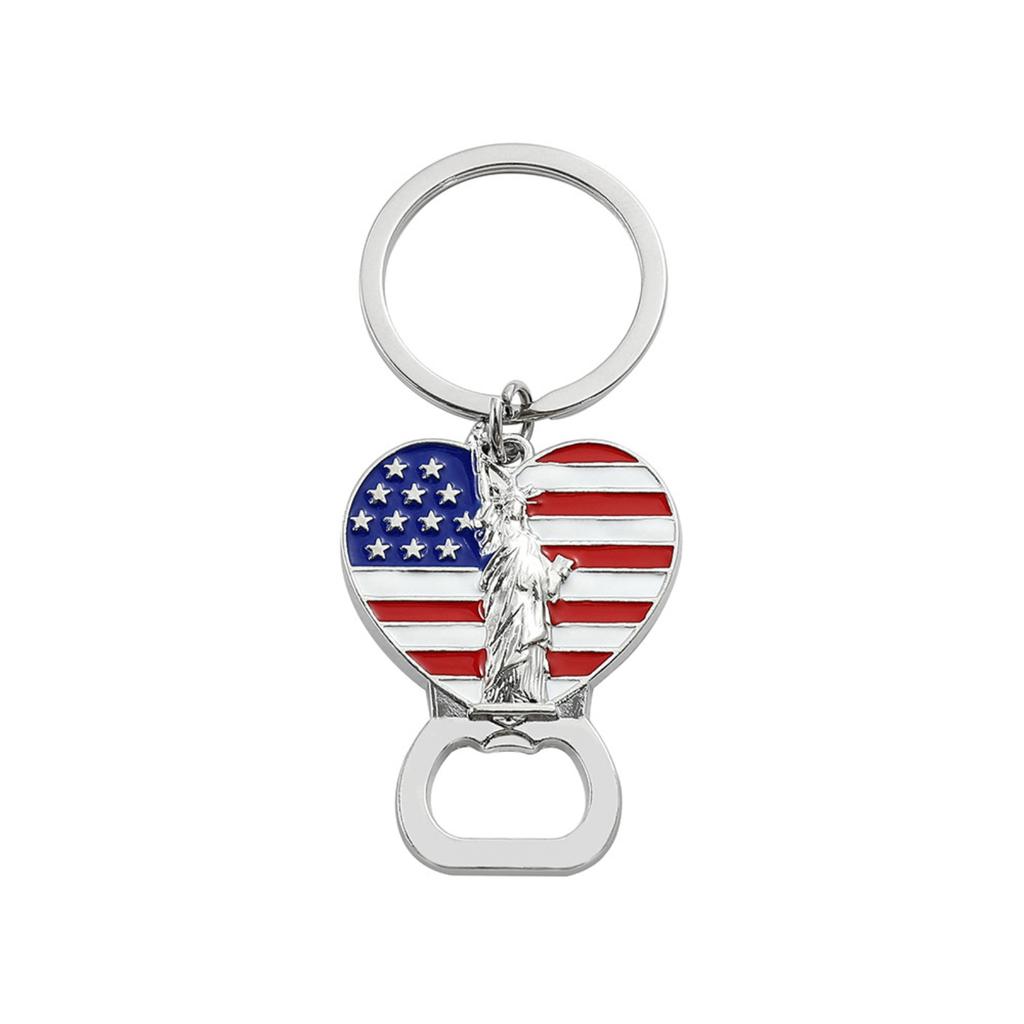 Independence Day-Themed Keychain: Flag, Cross, And Heart-Shaped Bottle Opener Alloy Pendant Charm