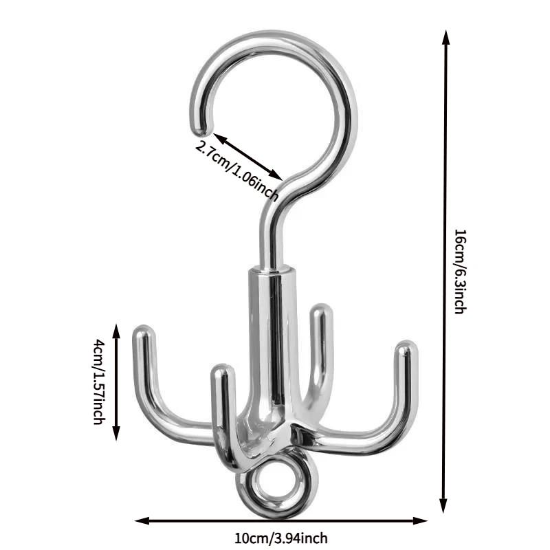 

1 шт. Многофункциональный вращающийся пластиковый крючок с 4 зажимами без сверления, вращающаяся вешалка для одежды, органайзер для ремней, стойка для хранения шарфов