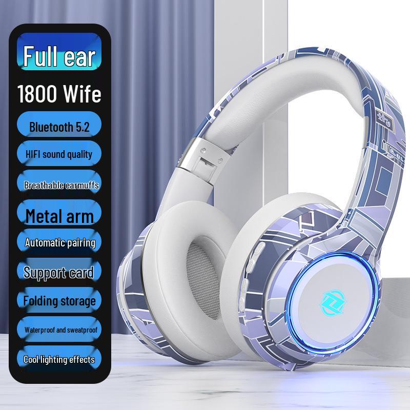 Trendy Bluetooth 5.2 Over-Ear Headphones with LED Lights and Foldable Design
