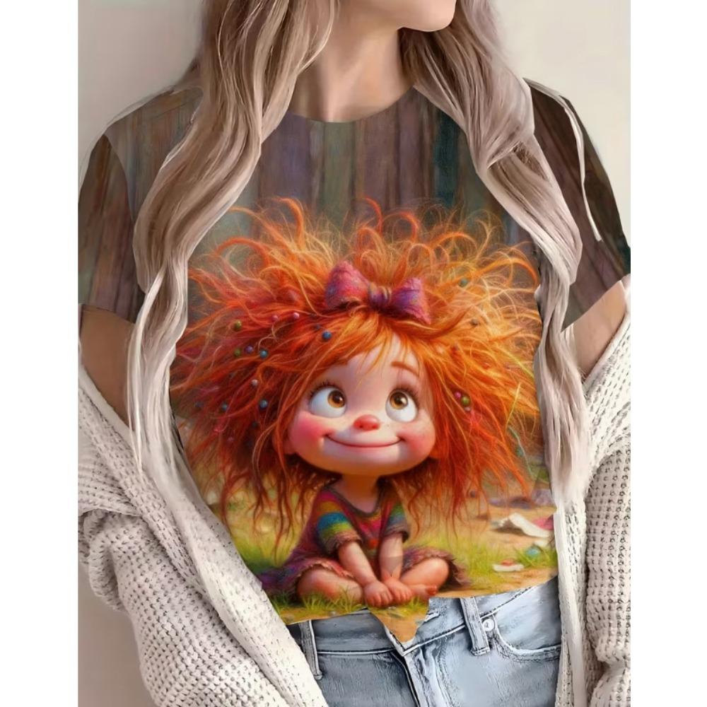 Summer Women’s Fashion Cute Portrait Animal Print 3D Printed T-shirt Loose Breathable Plus-size Casual Sports Versatile Crew Neck Short-sleeve T-shirt