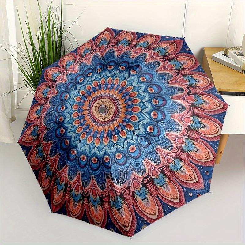 

Automatic Open/Close Umbrella with One-Touch Button - Elegant Mandala Pattern in Blue, Red, Golden, Black, White, - Compact Fo (as the picture,Iron&8K)