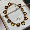Leopard Print Heart-shaped Simulation Pearl Beaded Necklace Collarbone Chain Choker Accessories