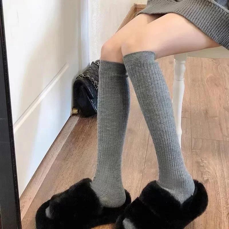 Women Striped Cotton Long Socks Japanese Jk Black White Knee High Stockings Long Tube Leg Solid Color Girls Students Warm Socks