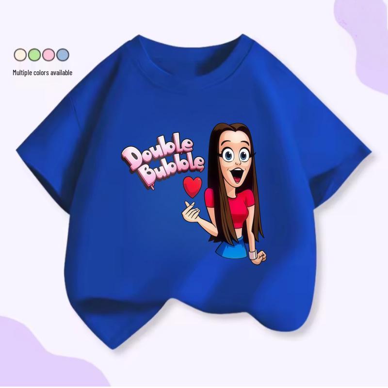 Trendy Heart-Shaped Cartoon Girls' Short Sleeve T-Shirt