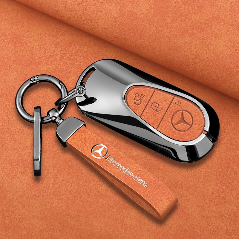 Alloy Leather Car Smart Key Cover Keyring Protector For Mercedes Benz GLC GLA CLA GLB GLS A C E S Class W205 W206 W213 W177 W223 JQ1