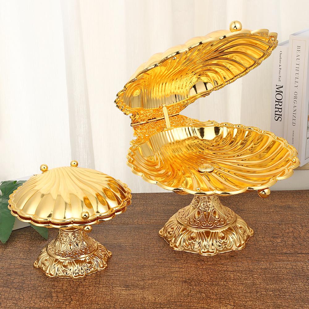 Elegant Tall-Legged Wrought Iron Fruit Bowl with Creative Shell Design for Home Decor In European Retro Style