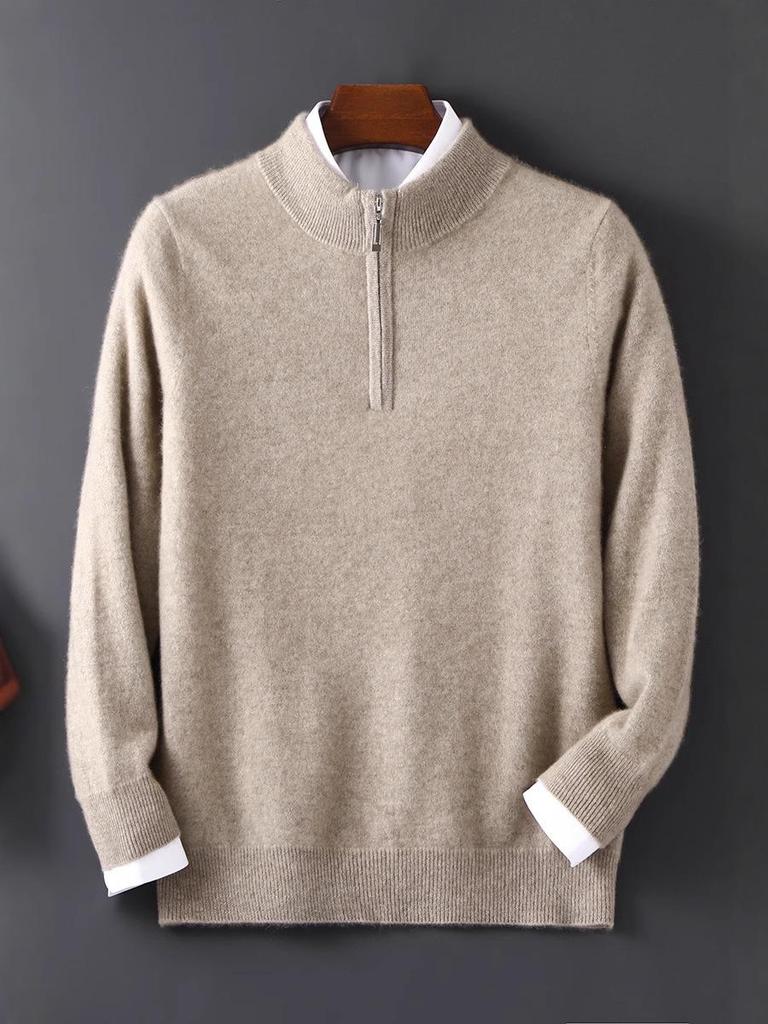 Men's 12-Gauge Zipper Sweater with Half-High Collar - Versatile Knitwear for Autumn/Winter Commute