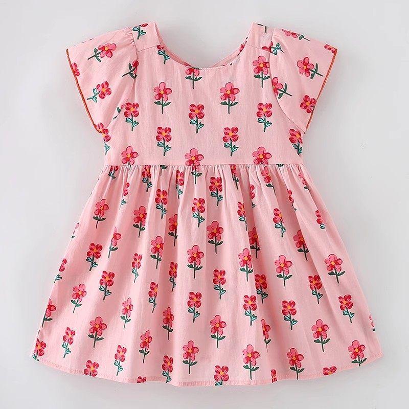 24-Year-Old Girl s Summer Pink Floral Baby Dress, Summer Princess Dress for 3-6 Year Old Children, Children s Dress Pink Size 90 Recommended Height 80-90cm