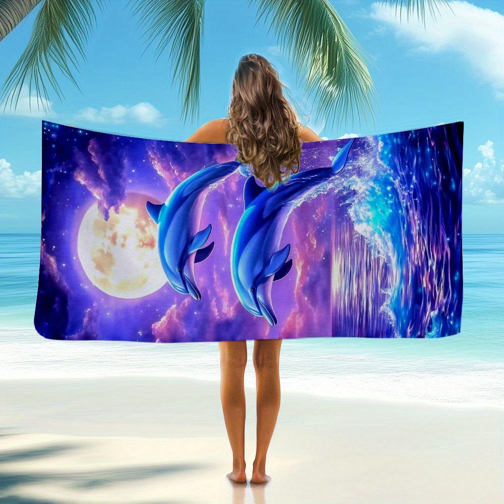 Extra Large Dolphin Beach Towel - Quick-Dry Super Absorbent, Vibrant Ocean Night Sky Design for Pool, Swim & Travel, Lightweight