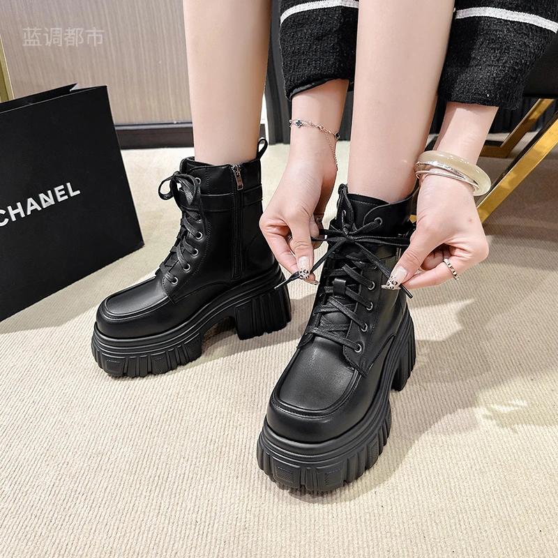 Fashion 9CM Women's Ankle Boots New Ladies Platform Leather Short Boots High Heels Winter Warm Plush Chunky Booties Fur Snow Shoe Woman