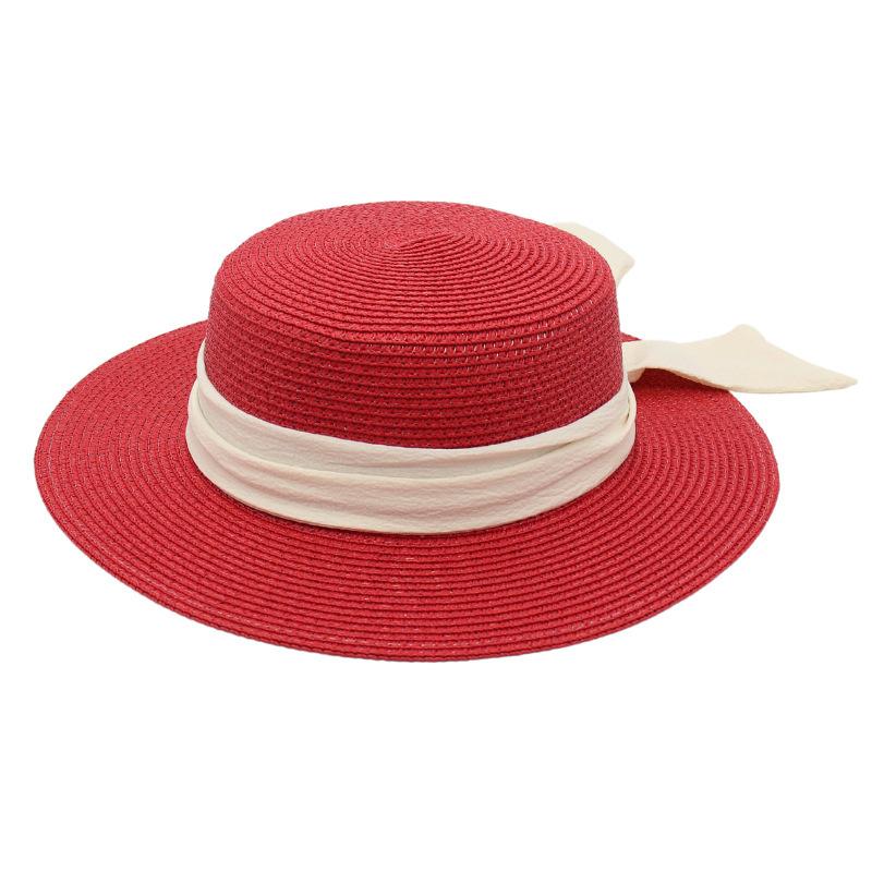 Diamond Lafite Straw Hat Female Hepburn Internet Celebrity Sun Hat Flat Brim Bow Literary Weaving Wholesale French Top Hat