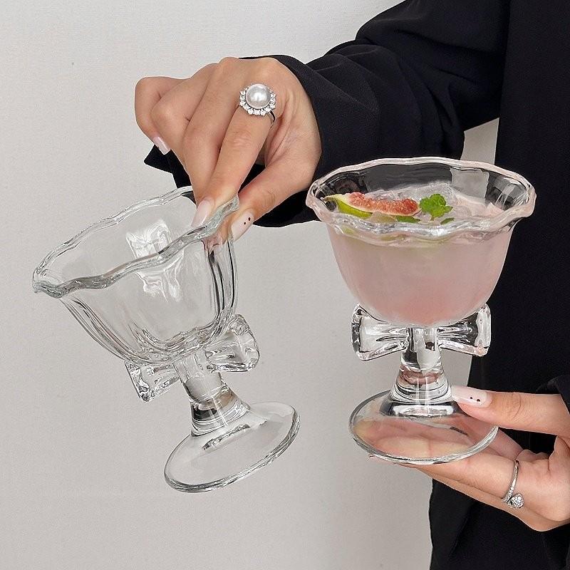 Modern Cartoon Bow Glass Water Cup with Stripes Perfect for Drink Lovers