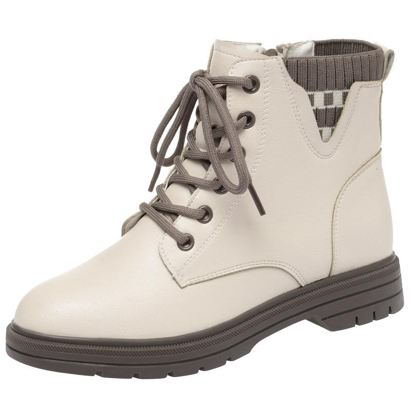 White Martin boots    shoes, new velvet leather shoes women's autumn and winter short boots soft leather soft-soled boots