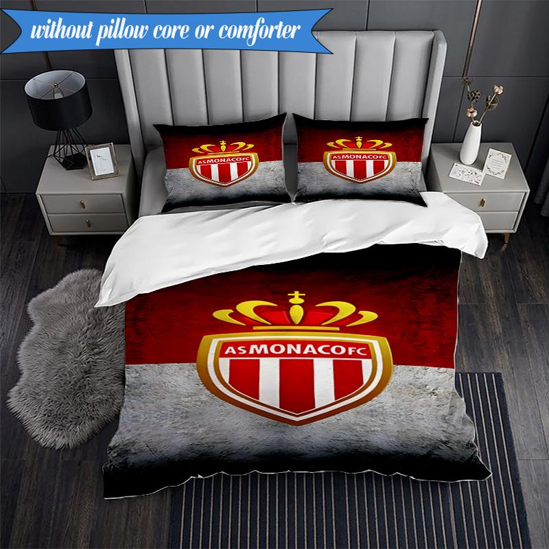 3PCS Monaco Football Club Printed Soft Bedding Set,Including 1pc Duvet Cover And 2pcs Pillowcases Perfect for Bedroom, Dormitory, Fan Gift