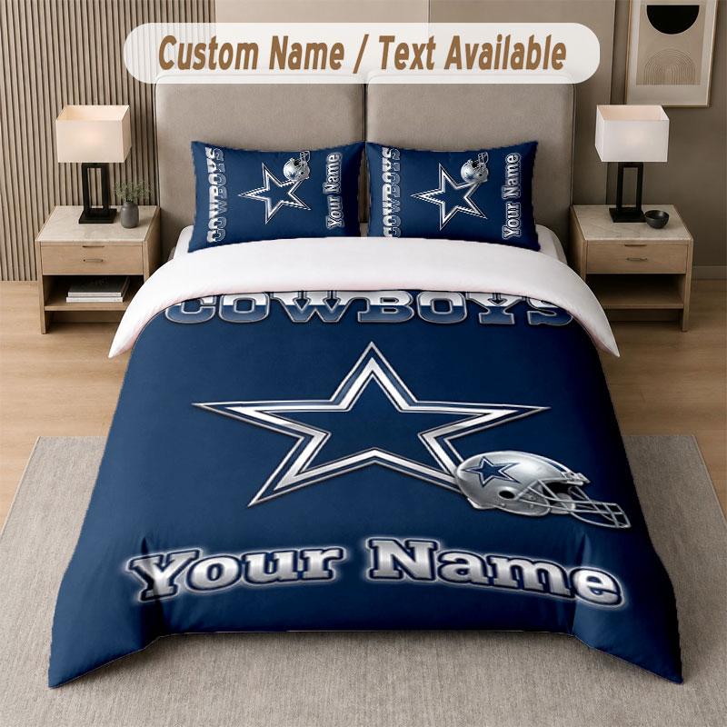 Custom Bedding Set Dallas Cowboys Pattern, Print Name Text 1 Duvet Cover Plus 2 Pillowcases Home Textile