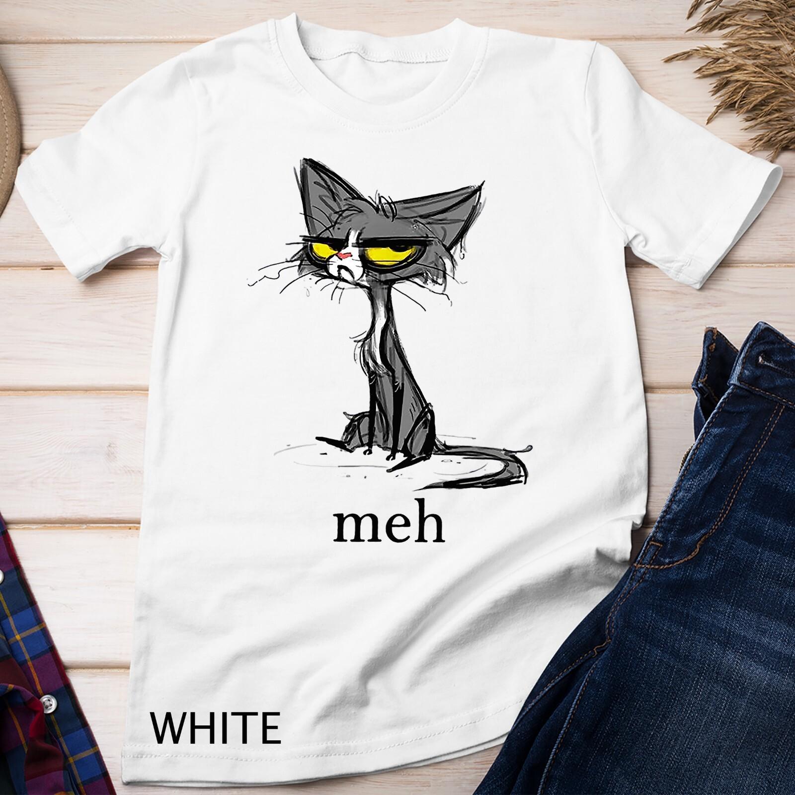 Funny Meh Cat Gift for Cat Lovers Unisex T-Shirt Mens Womens Tees Top XL