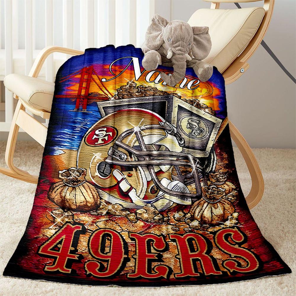 San Francisco 49ers Helmet Artwork Customize Text Blanket Lightweight Personalized Blanket Soft & Cozy Versatile for Office Livingroom Bed Chair
