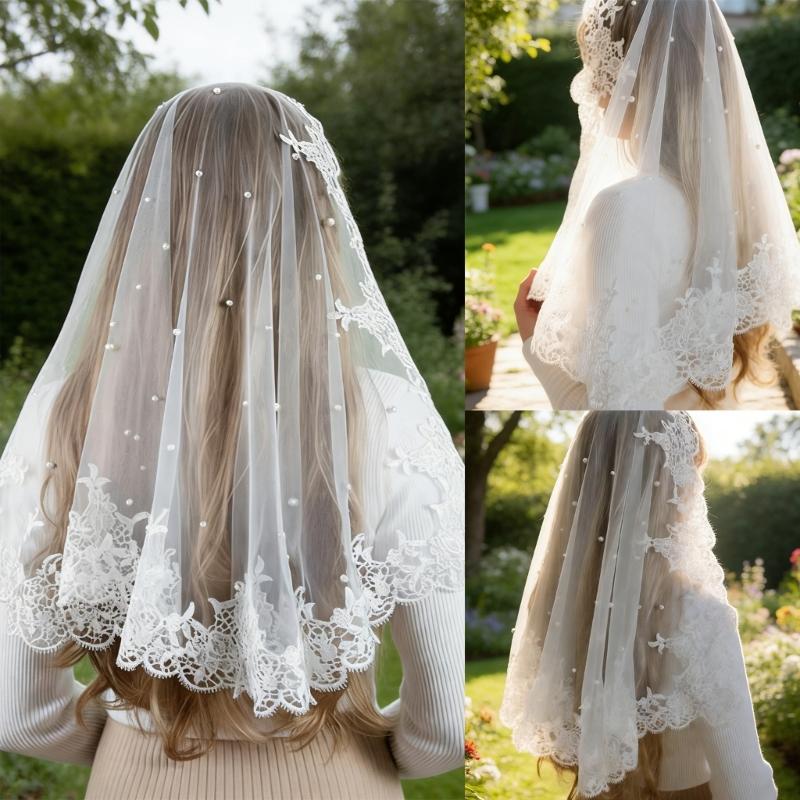 Elegant Russian Bridal Veil Scarf with Cultural Design for Themed Parties Festival Event Polyester Fabric Headcover