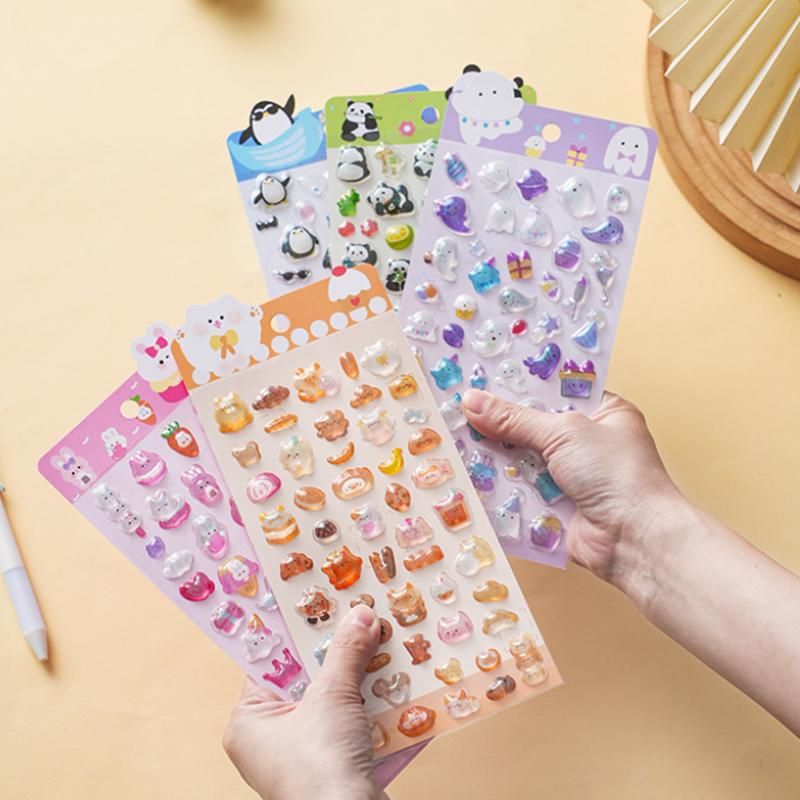 3D Cartoon Relief Stickers: Glow-in-the-Dark Glitter Crystal – Glow-in-the-Dark Pink Bunny/Ghost/Penguin