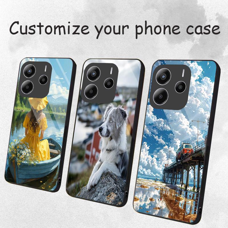 Custom Tempered Glass Case For Xiaomi Redmi Note 14 13 12 11 Pro Plus 4G 5G 12S 11S 10 Redmi 13C 14C Personalize DIY Cover