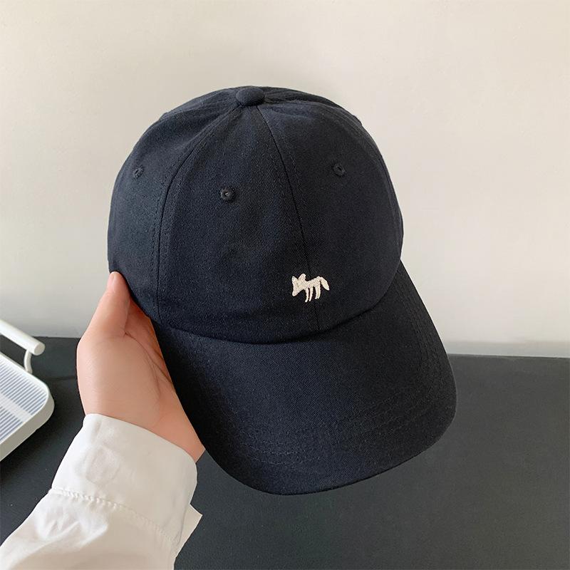 Cute Little Fox Embroidered Baseball Cap for Women's Summer New Wide-brimmed Face Small Sunscreen Sunshade Cap