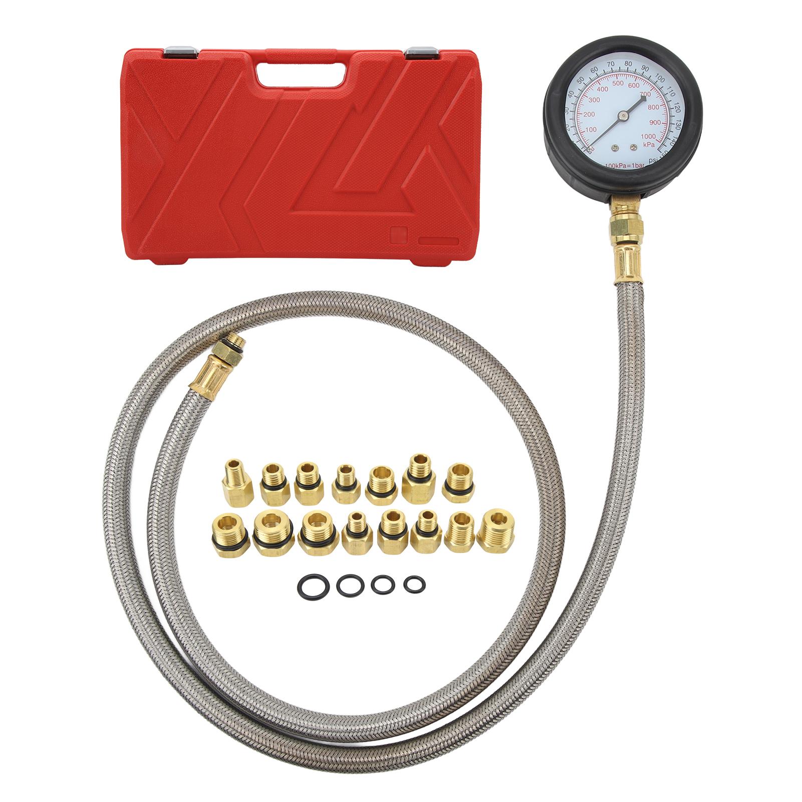 

Oil Pressure Test Tool with 15 Adapters 0 to 150psi Gauge Scale Flexible Tube Pressure Tester Kit