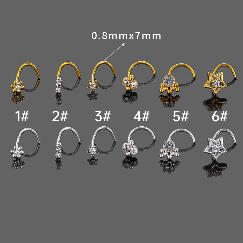 316L Stainless Steel Zircon-Inlaid Flower Star Nose Ring Stud