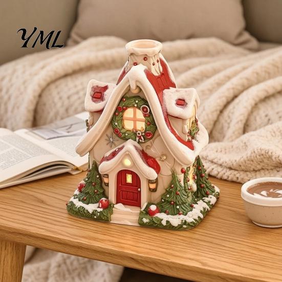 Christmas Village House Decor Snow Incense Burner, Backflow Holder, Unique Gift for Family Festive Xmas Desktop Figurine Living Room Bedroom
