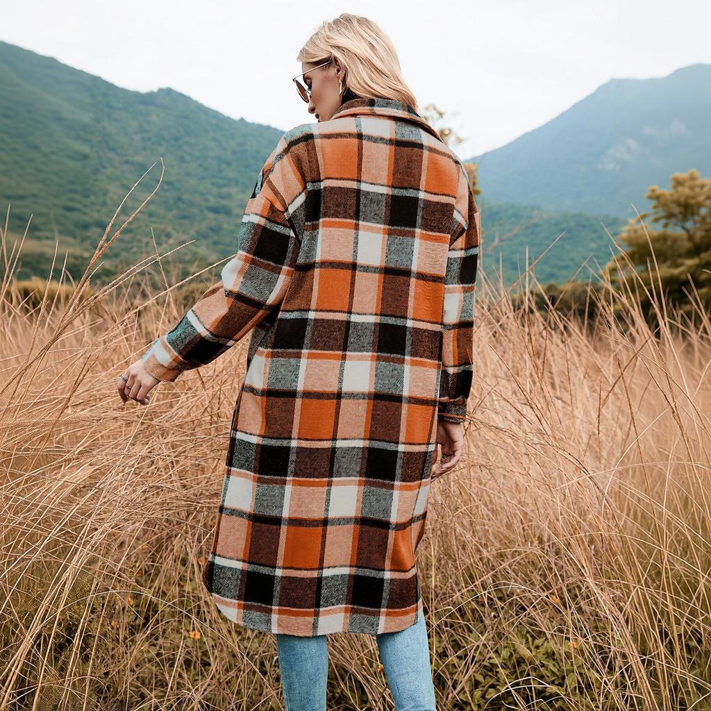 Trench in Lana a Quadri da Donna per Autunno Inverno