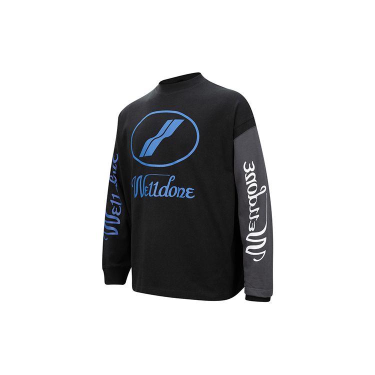 WE11DONE Classic Letter Logo Color Block Long Sleeve T-Shirt Unisex Tops Black WD-TP7-20-083-U-BK