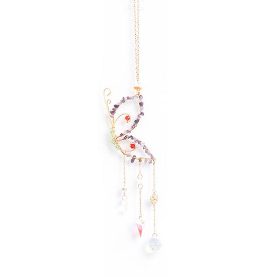Butterfly Sun Catcher Ornament Indoor Outdoor Natural Stone Fake Crystal Butterfly Decoration Wall Window Hanging Fake Amethyst Butterfly Rainbow