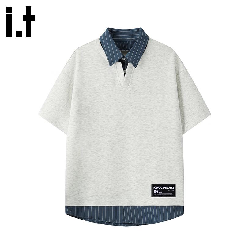 :CHOCOOLATEit Men's Striped Faux Two-Piece Polo T-Shirt