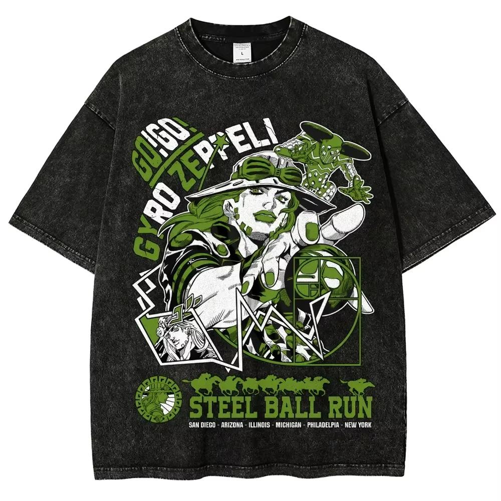 JOJO's Bizarre Adventure Gyro Zeppeli Camiseta Masculina Vintage Lavada Oversized Camisetas Gráficas de Anime Streetwear Tops de Algodão Masculino Feminino