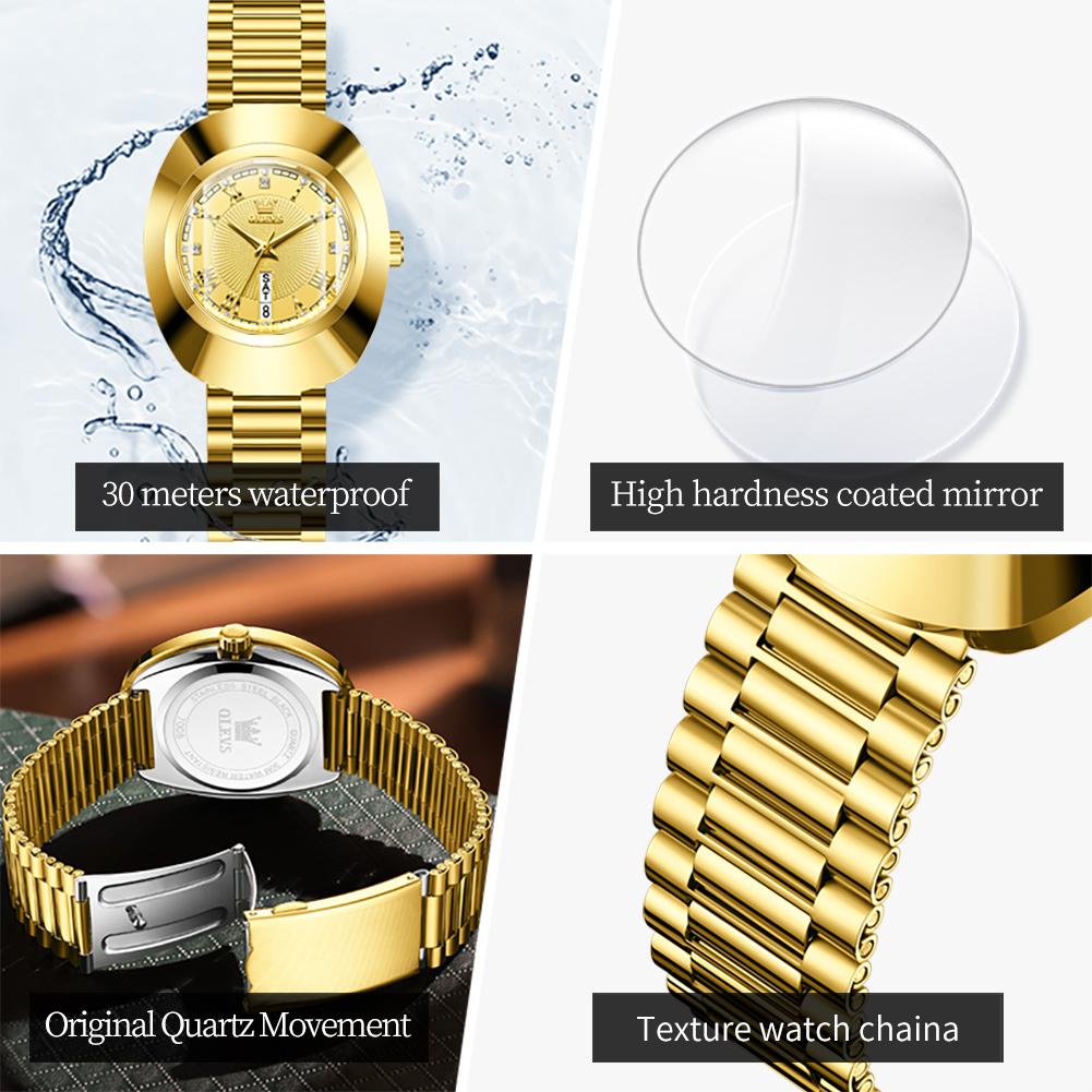 Light Luxury Gold Case with Dual Calendar Dial Ladies' Waterproof Quartz Watch Fashion Accessories and Watches