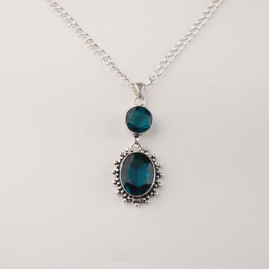 Apatite Gemstone Silver Handmade Pendant 1.7" , 925 Sterling Silver Necklace Birthday Gift For Wife/Mom VPP-4-5