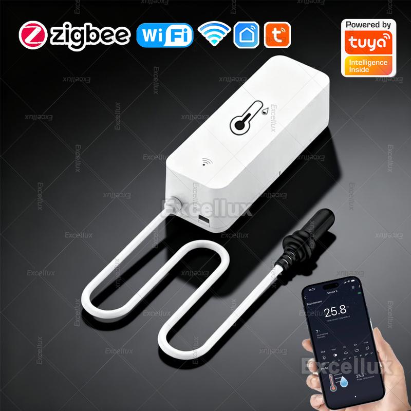 Tuya WiFi/Zigbee Temperature and Humidity Sensor With External Probe Smart Life APP Monitoring Remote Alarm For Aquarium Winery