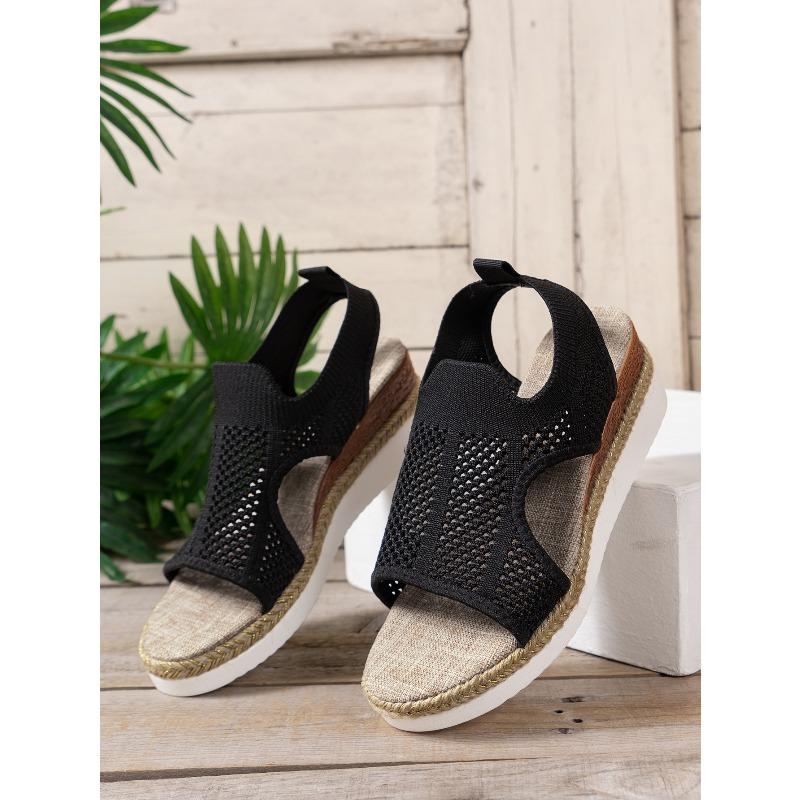 Ladies' Oversized Spring Casual Fly Woven Mesh Sports Style Wedge Heel Thick Soled Sandals Roman Style