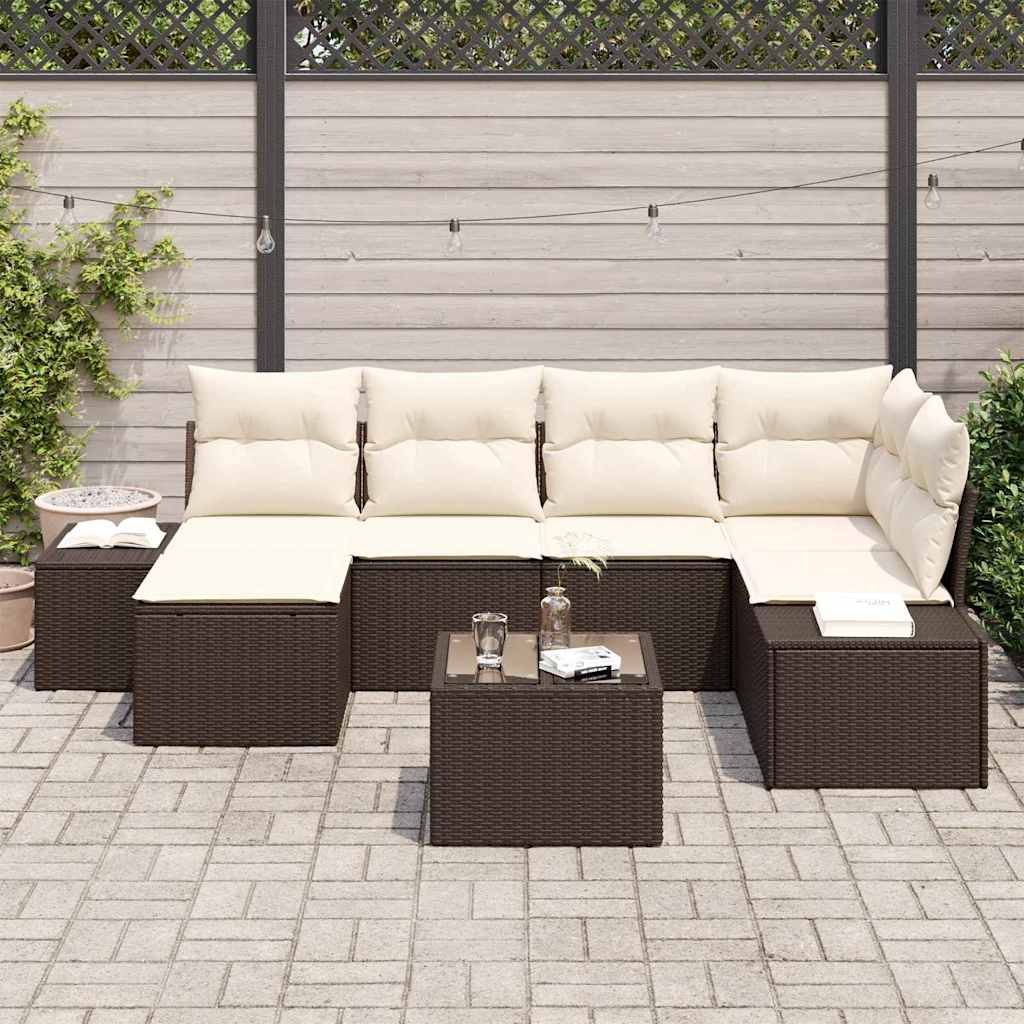 Garden Sofa Set with Cushions 6 pcs Brown and Cream Poly Rattan