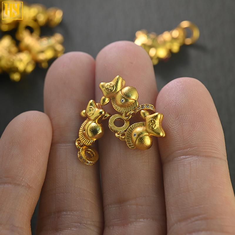 24k Gold-Plated Copper Zodiac Horse Rocking Horse Pendant for Jewelry and DIY Accessories