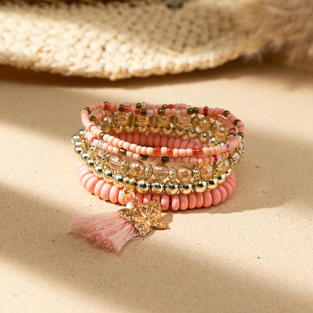 Boho Perlenarmband Instagram-inspiriert Nischenstil Farbblock-Stapelarmband-Set