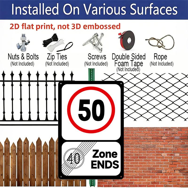2D Flat, 1pc Vintage 50th Birthday Aluminium Sign "40 Zone Ends, 50 Speed Limit"- 8"x12" Rustic Birthday Party Decor, Funny Over-the-Hill Wall Art
