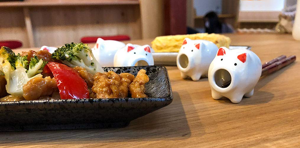 Yamakame Chopstick Mosquito Pig Set of 5 Gift Made in Chopstick Rest Kiyomizu-yaki Rests, Design, [Gift Present, Boxed] Japan,