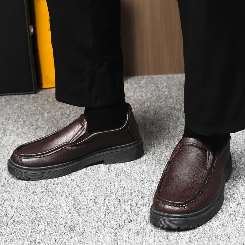 Casual Leather Shoes Spring and Autumn New Thick-soled Soft-soled Soft-faced Foot Cover Comfortable and Versatile Men's Leather Shoes Shoes